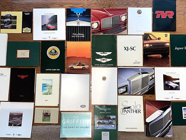 BRITISH Media Press Kits, 100+ pieces * Aston-Martin, Austin-Healey, Bentley, Jaguar, MG, Morgan, Lo