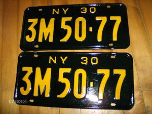 1930 NEW YORK PAIR LICENSE PLATES, RECONDITIONED.